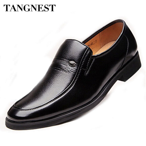 Tangnest 2017 New Men's Dress Shoes Split Leather Oxfords Casual  Round Toe Low Heels Shoe Male Slip-On Business Shoes XMP332