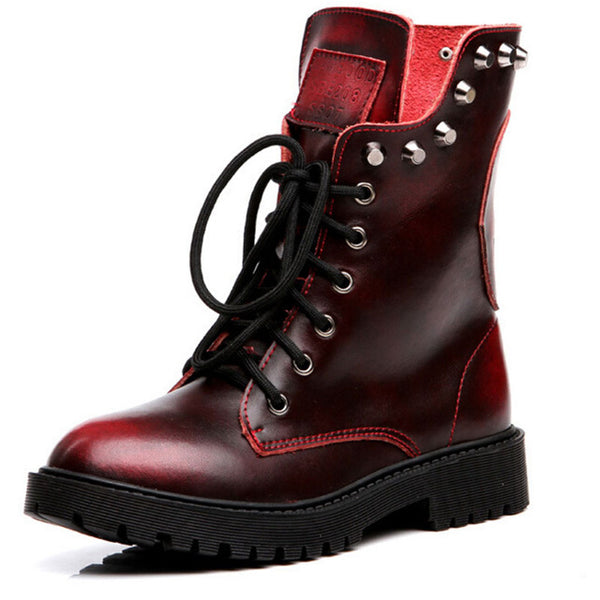 Tangnest Women Boots Genuine Leather Women's Ankle Boot Fashion Rivets Lace-up Platform Shoes Classic Martin Boots Woman XWX4082