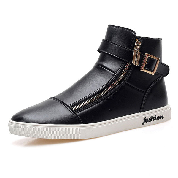 Tangnest 2017 Autumn New Men High Top Shoes Fashion Side Zipper Men's Ankle Boots Pu Leather Casual Buckle Shoes Man XMR2119