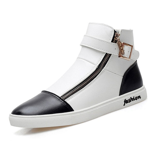 Tangnest 2017 Autumn New Men High Top Shoes Fashion Side Zipper Men's Ankle Boots Pu Leather Casual Buckle Shoes Man XMR2119