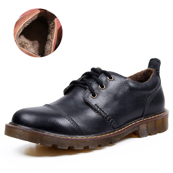 Winter Men Warm Shoes 2017 Casual Men's Genuine Leather Oxfords Shoes Fur Waterproof Work Shoes Mens Snkeaers sapatos masculino