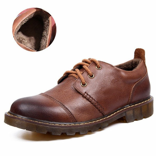 Winter Men Warm Shoes 2017 Casual Men's Genuine Leather Oxfords Shoes Fur Waterproof Work Shoes Mens Snkeaers sapatos masculino