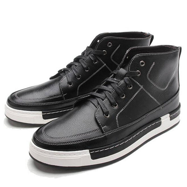 Tangnest New 2017 Autumn Men Shoes Man Fashion Microfiber Flats Shoes Korean Style Lace Up High Top Footwear For Male XMB532