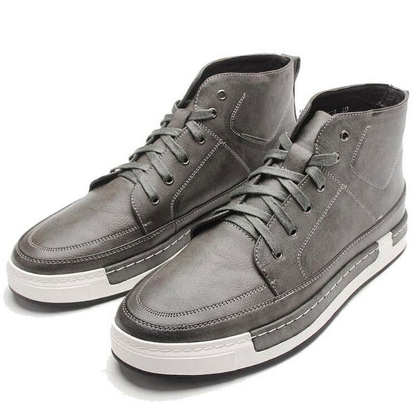 Tangnest New 2017 Autumn Men Shoes Man Fashion Microfiber Flats Shoes Korean Style Lace Up High Top Footwear For Male XMB532