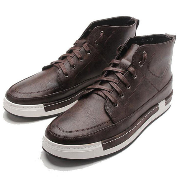 Tangnest New 2017 Autumn Men Shoes Man Fashion Microfiber Flats Shoes Korean Style Lace Up High Top Footwear For Male XMB532