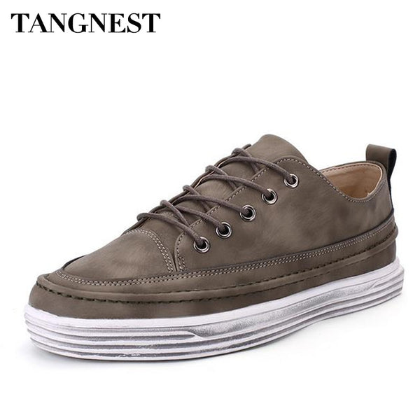 Tangenst Spring Man Retro Flats Fashion Round Toe Thick Heel Breathable Lace-Up Man Brogue Shoes New Men Leisure Shoes XMR2556