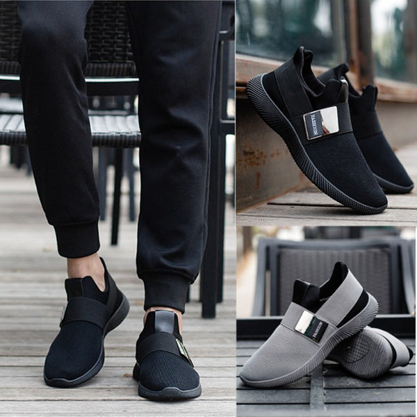 Men's Breathable Mesh Casual Shoes, Summer Super Light Slip-on Flats Shoes, Air Mesh Upper Elastic-Band & Metal Decoration
