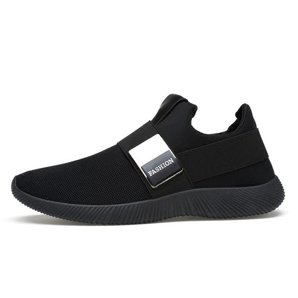 Men's Breathable Mesh Casual Shoes, Summer Super Light Slip-on Flats Shoes, Air Mesh Upper Elastic-Band & Metal Decoration