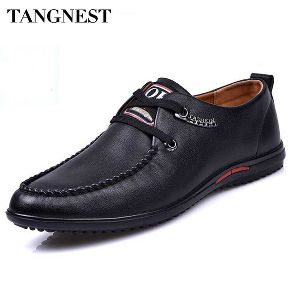 Tangnest 2017 New Men Casual Shoes Solid Round Toe Lace Up Flats For Man British Style PU Leather Shoes Man Dress Shoes XMR2427