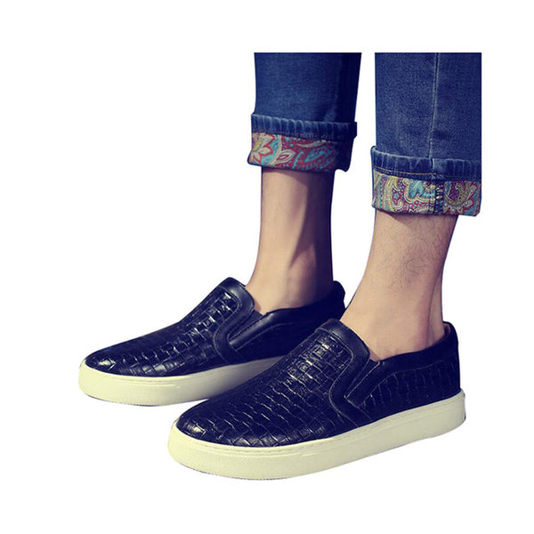 HEE GRAND Men Plaited Shoes Slip-on Casual Shoes Bright Platform Round Toe Loafers For Men XMR1303
