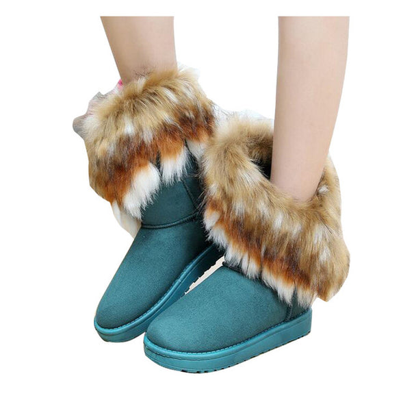 HEE GRAND 2016 Winter Warm High Long Snow Boots Artificial Fox Rabbit Fur Leather Tassel Women's Shoes Size 35-41 xwx219