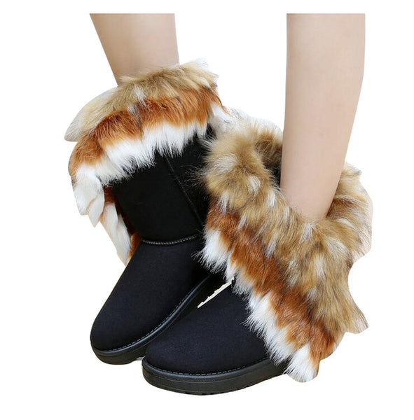 HEE GRAND 2016 Winter Warm High Long Snow Boots Artificial Fox Rabbit Fur Leather Tassel Women's Shoes Size 35-41 xwx219