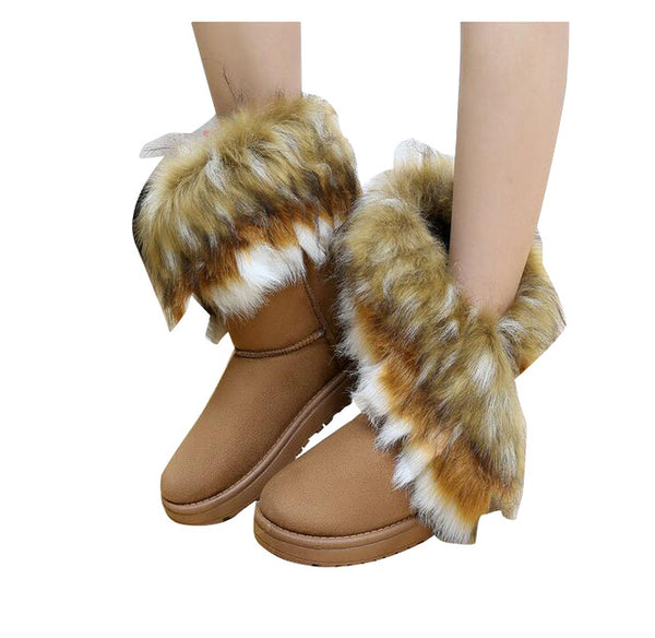 HEE GRAND 2016 Winter Warm High Long Snow Boots Artificial Fox Rabbit Fur Leather Tassel Women's Shoes Size 35-41 xwx219