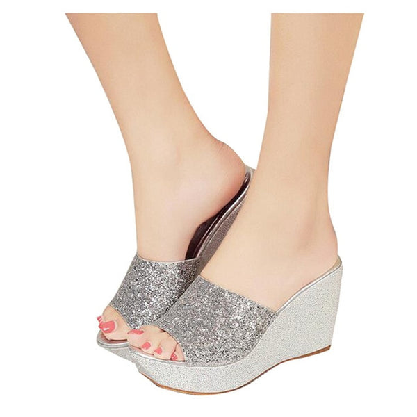 HEE GRAND Women Slippers Bling Bling Glitter Platform Wedge Slides 2017 Thick Bottom Casual Women Shoes XWT513