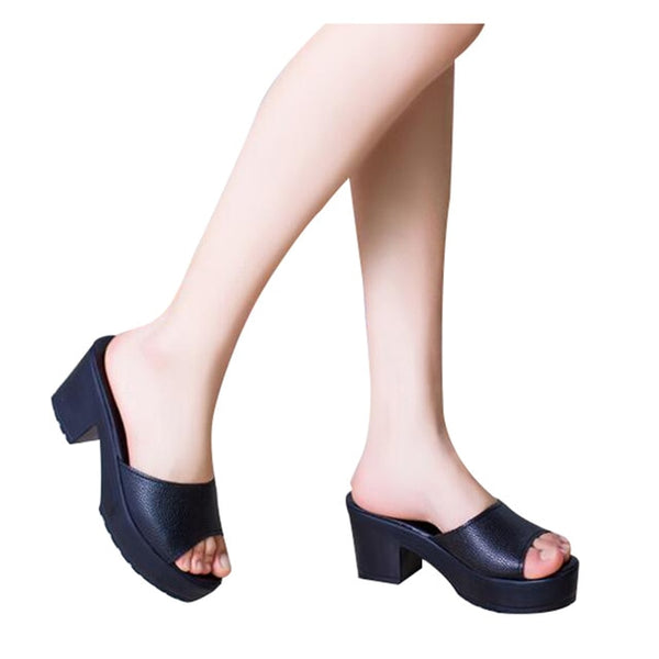 HEE GRAND Brand Peep-toe Simple Women Slides,Platform Thick Heel Shoes Woman Casual Slides Fashion Summer Slippers XWZ2899