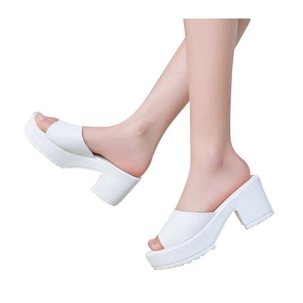 HEE GRAND Brand Peep-toe Simple Women Slides,Platform Thick Heel Shoes Woman Casual Slides Fashion Summer Slippers XWZ2899