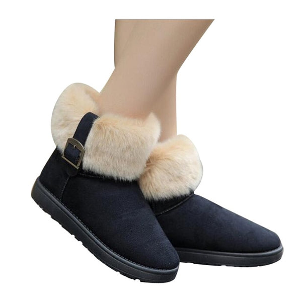 HEE GRAND Women Boots Warm Fur Cotton Winter Shoes High Quality Cozy Women's Soft Ankle Snow Boots Flat Shoes Woman XWX378