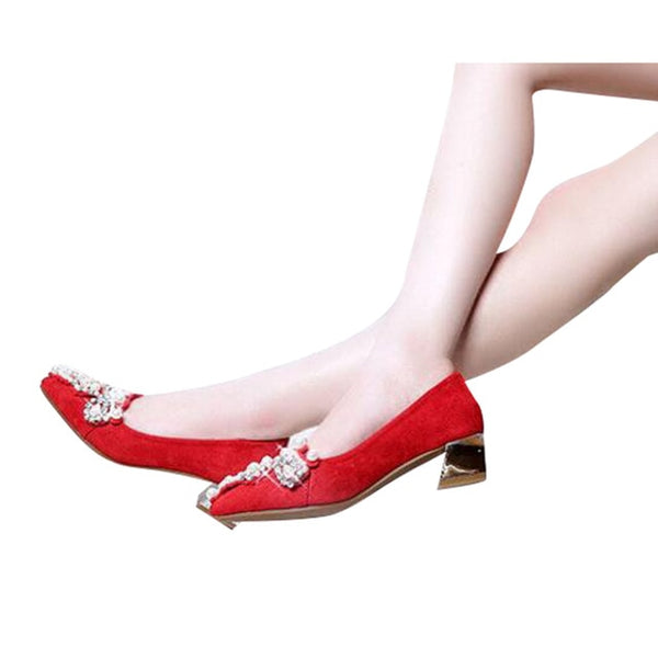 HEE GRAND Women Pumps Med Strange Heel Fashion PU Leather Wedding Pumps Spring Autumn OL Crystal Beading Women's Shoes XWD5421