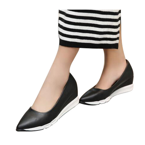 HEE GRAND Fashion Women Pumps Pointed Toe Solid Top PU Leather Wedge 6cm Heel Autumn Casual Women's Shoes Plus Size 40 WXG182