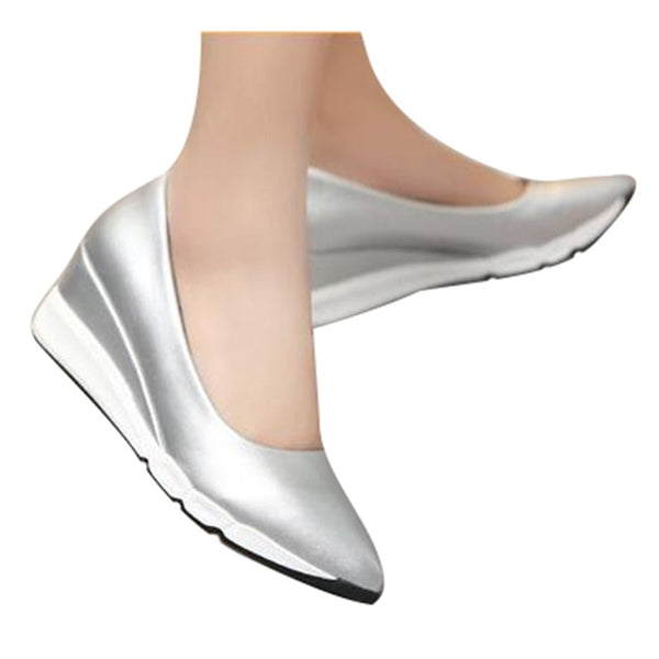 HEE GRAND Fashion Women Pumps Pointed Toe Solid Top PU Leather Wedge 6cm Heel Autumn Casual Women's Shoes Plus Size 40 WXG182