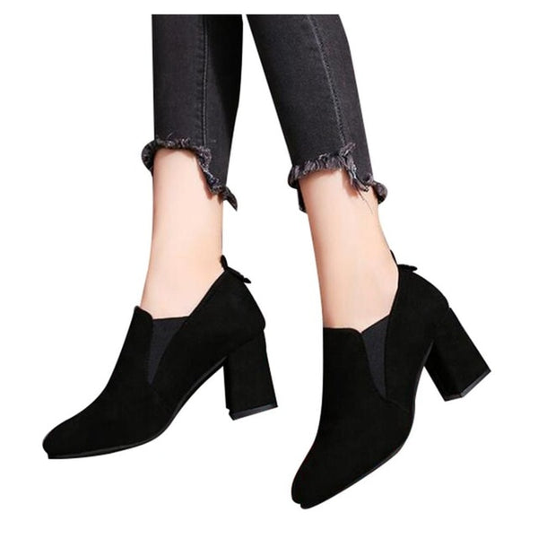 HEE GRAND Women's Shoes Chelsea Boots Fashion High Heel Boots Flock Autumn Shoes for Woman  XWD6024
