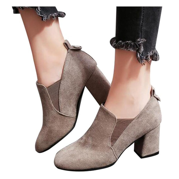 HEE GRAND Women's Shoes Chelsea Boots Fashion High Heel Boots Flock Autumn Shoes for Woman  XWD6024