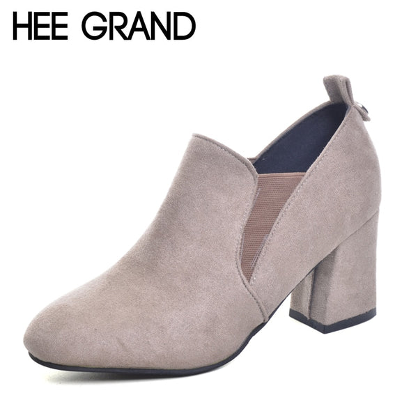 HEE GRAND Women's Shoes Chelsea Boots Fashion High Heel Boots Flock Autumn Shoes for Woman  XWD6024