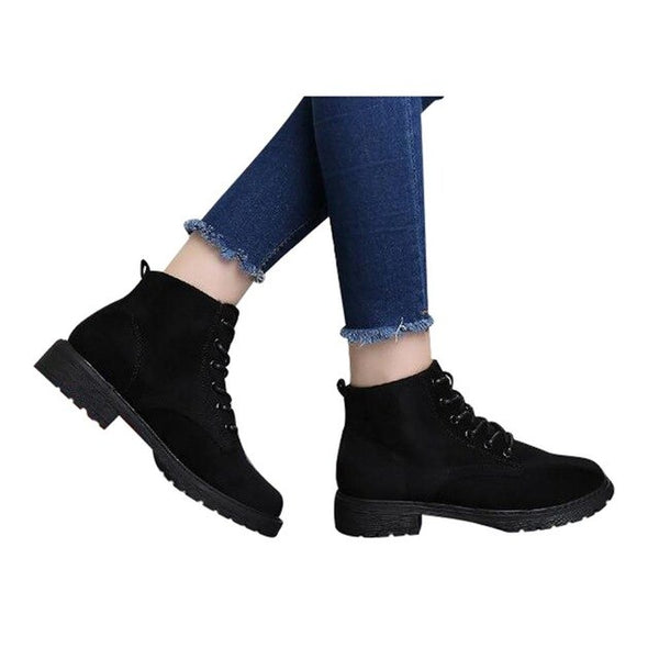 HEE GRAND Casual Retro Boots Lace-up Women's Medium Low Heel Short Boots Split Leather Fur  Women's Shoes XWD6026
