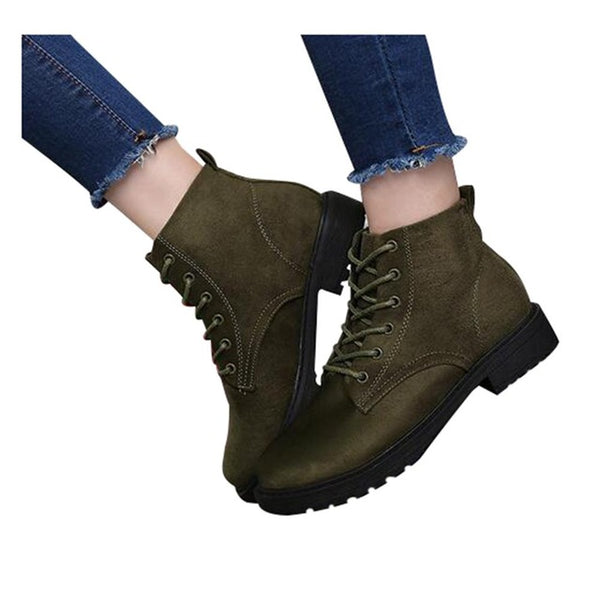 HEE GRAND Casual Retro Boots Lace-up Women's Medium Low Heel Short Boots Split Leather Fur  Women's Shoes XWD6026