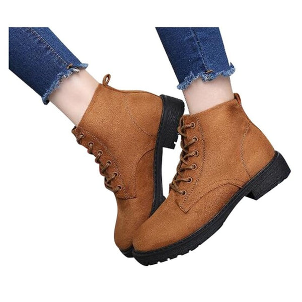 HEE GRAND Casual Retro Boots Lace-up Women's Medium Low Heel Short Boots Split Leather Fur  Women's Shoes XWD6026