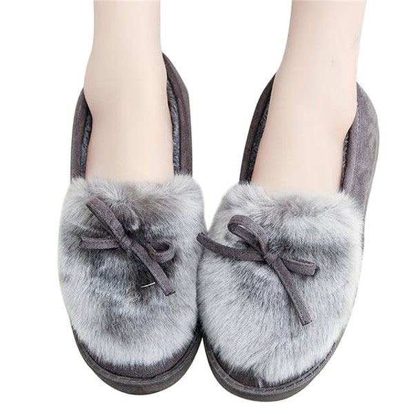 HEE GRAND Faux Fur Decoration Round Toe Mother Winter Shoes Women Winter Flats with Short Plush Women's Shoes XWM200