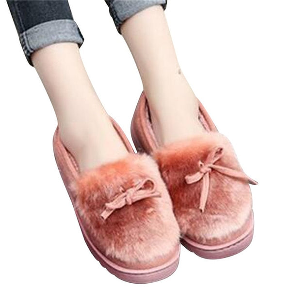 HEE GRAND Faux Fur Decoration Round Toe Mother Winter Shoes Women Winter Flats with Short Plush Women's Shoes XWM200