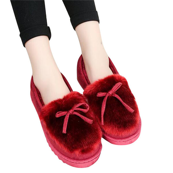 HEE GRAND Faux Fur Decoration Round Toe Mother Winter Shoes Women Winter Flats with Short Plush Women's Shoes XWM200