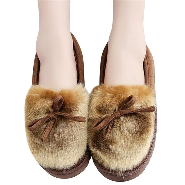 HEE GRAND Faux Fur Decoration Round Toe Mother Winter Shoes Women Winter Flats with Short Plush Women's Shoes XWM200