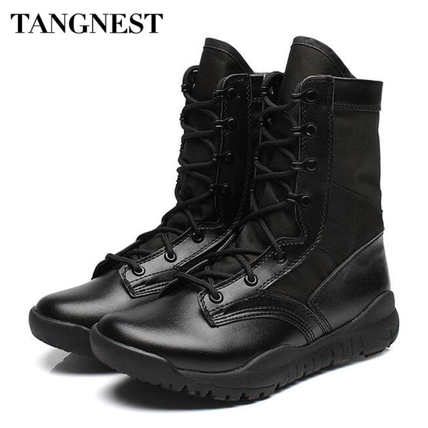 Tangnest NEW Men Military Combat Boots Solid Spring Autumn Men's Desert Boots Non-slip Rubber Boot Shoes Big Size 38~46