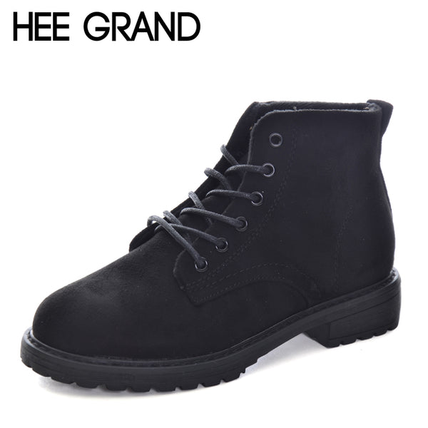 HEE GRAND Casual Retro Boots Lace-up Women's Medium Low Heel Short Boots Split Leather Fur  Women's Shoes XWD6026