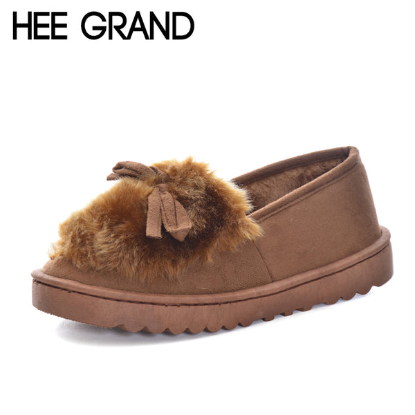 HEE GRAND Faux Fur Decoration Round Toe Mother Winter Shoes Women Winter Flats with Short Plush Women's Shoes XWM200