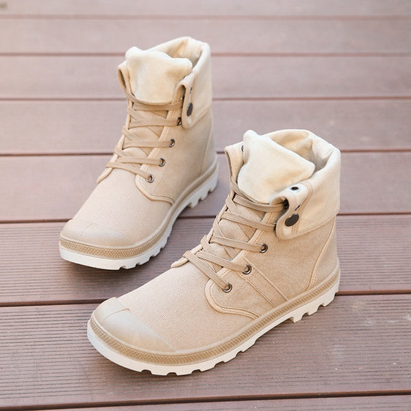 Merkmak Autumn Winter Men Canvas Boots Army Combat Style Fashion High-top Military Ankle Boots Men's Shoes Comfortable Sneakers