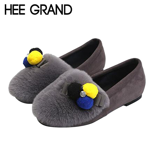 HEE GRAND Wool Decoration Faux Fur Round Toe Women Winter Causal Shoes Flats with Short Plush Vamp Women's Shoes XWM213