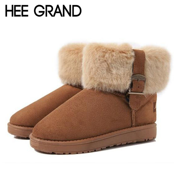 HEE GRAND Women Boots Warm Fur Cotton Winter Shoes High Quality Cozy Women's Soft Ankle Snow Boots Flat Shoes Woman XWX378