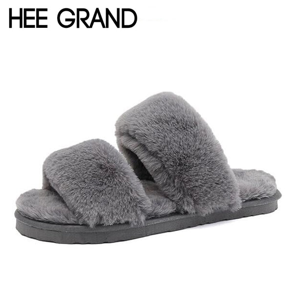 HEE GRAND Women Winter Indoor Slippers Causal Shoes Slip on with Faux Fur for Ladies Warm Slippers Women's Shoes XWT1012