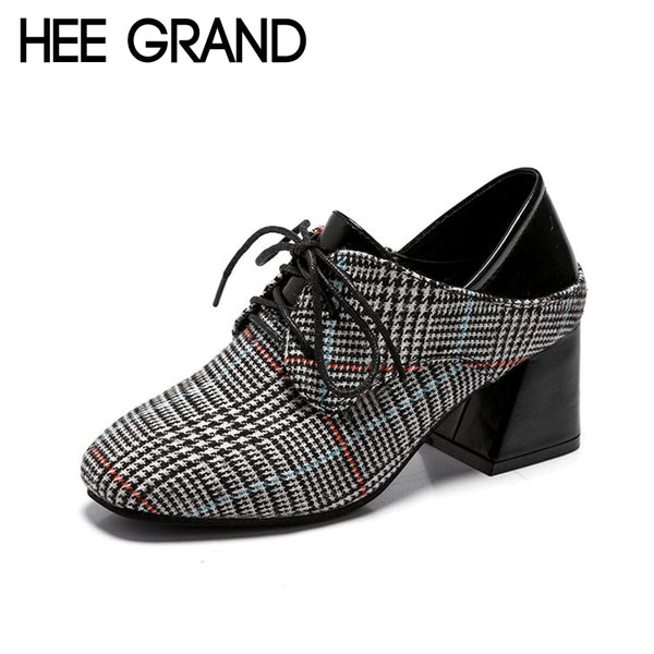 HEE GRAND Women Heels with Checkered Vamp Retro Office Women Comfortable Wearing 2018 NEW Trend for the Fashion Shoes WXG506