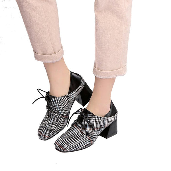 HEE GRAND Women Heels with Checkered Vamp Retro Office Women Comfortable Wearing 2018 NEW Trend for the Fashion Shoes WXG506