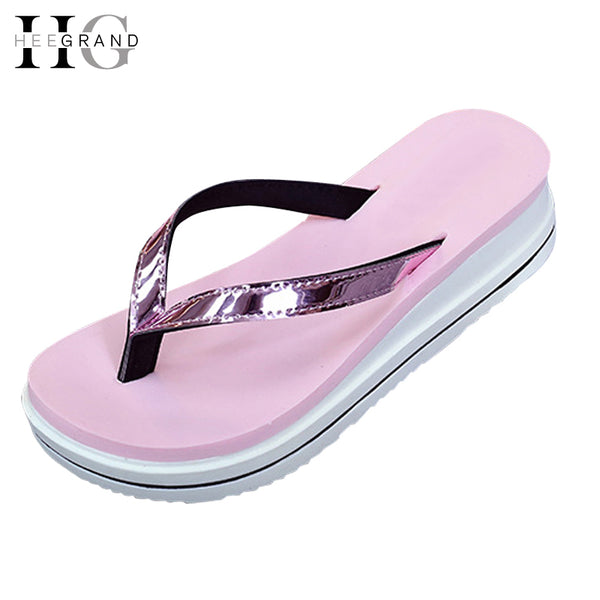 HEE GRAND Summer Slippers Gold Silver Flip Flops Beach Casual Shoes Women  XWZ3670