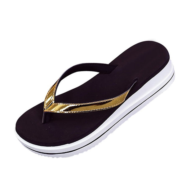 HEE GRAND Summer Slippers Gold Silver Flip Flops Beach Casual Shoes Women  XWZ3670