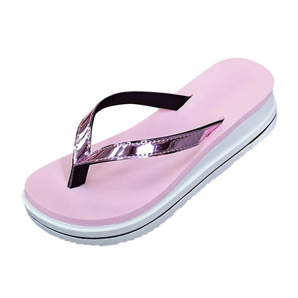 HEE GRAND Summer Slippers Gold Silver Flip Flops Beach Casual Shoes Women  XWZ3670