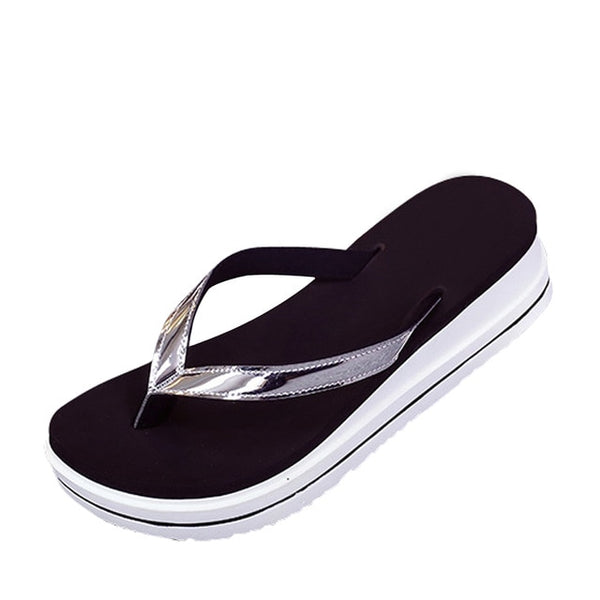HEE GRAND Summer Slippers Gold Silver Flip Flops Beach Casual Shoes Women  XWZ3670