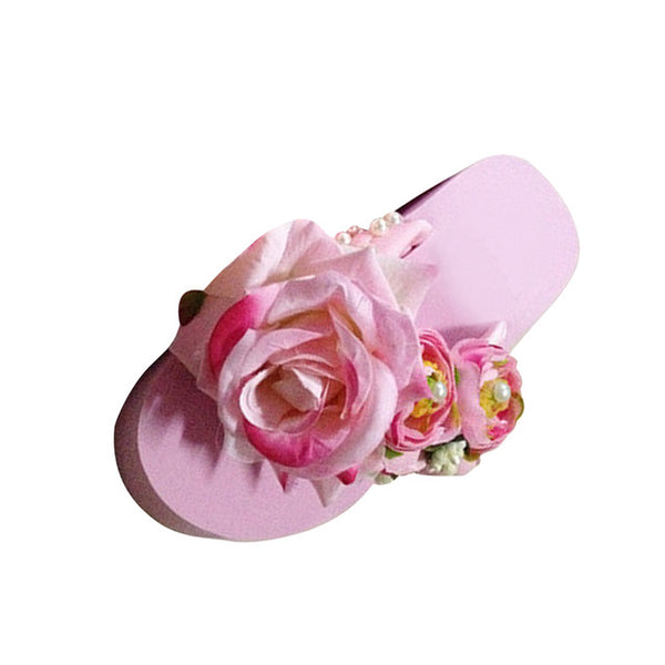 HEE GRAND Women Summer Slippers Artificial Pearl Floral Style Beach Shoes Woman Flip Flops Platform Shoes Women XWZ3689