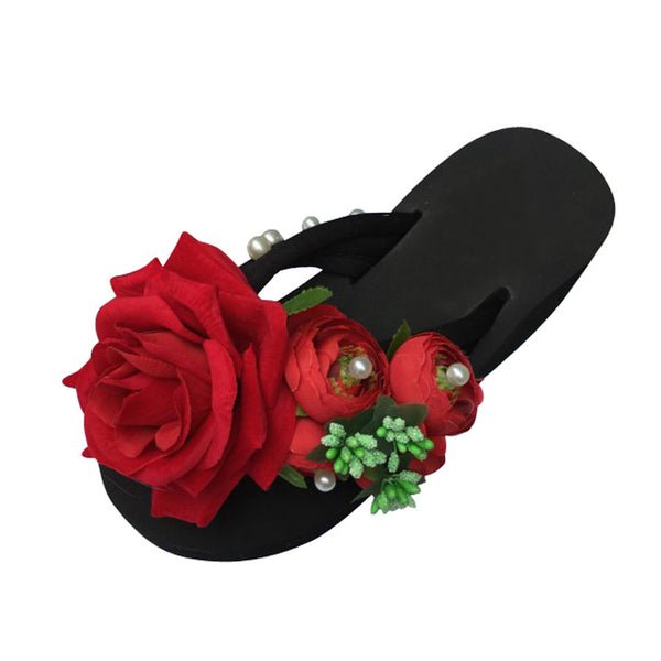 HEE GRAND Women Summer Slippers Artificial Pearl Floral Style Beach Shoes Woman Flip Flops Platform Shoes Women XWZ3689