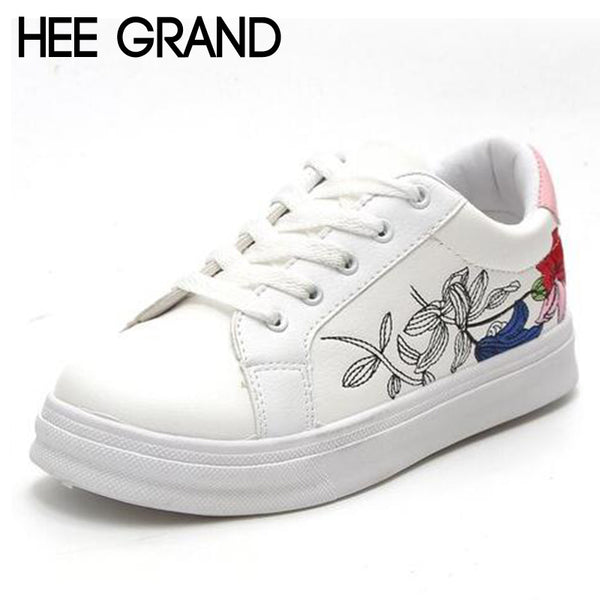 HEE GRAND Flower Decoration Women Casual Shoes Lace-up Women Flats Comfortable Women Shoes Vulcanized shoes XWD6521